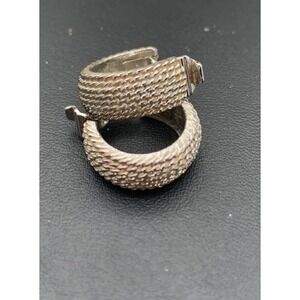 Vintage Monet Matte Textured Silver Tone Hoop Clip On Earrings